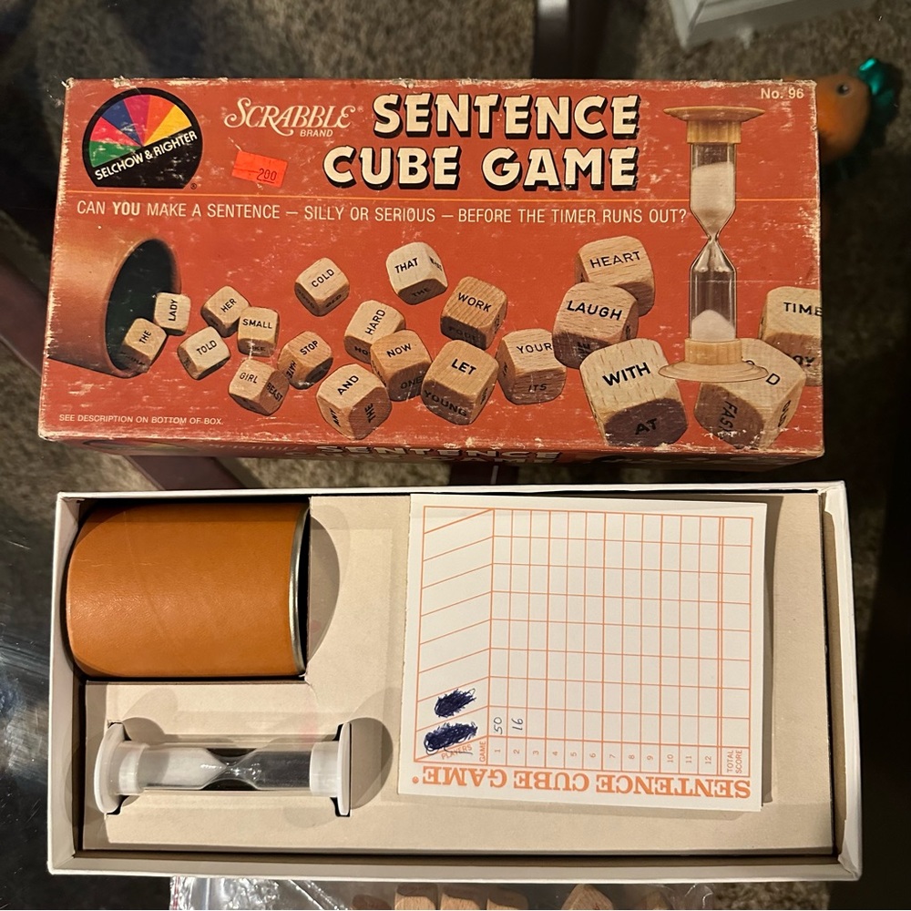 Vintage 1971 Scrabble Sentence Cube Game - Word Fun Dice Rolling Game